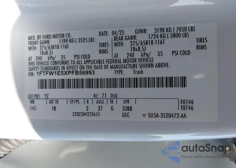 2023 Ford F-150 Xlt from USA, damaged, VIN 1FTFW1E5XPFB56993